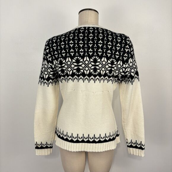 Boston Proper Womens M Black White Open Front Sweater Cardigan Fair Isle Nordic - Picture 4 of 10